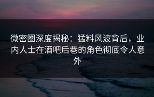 微密圈深度揭秘：猛料风波背后，业内人士在酒吧后巷的角色彻底令人意外